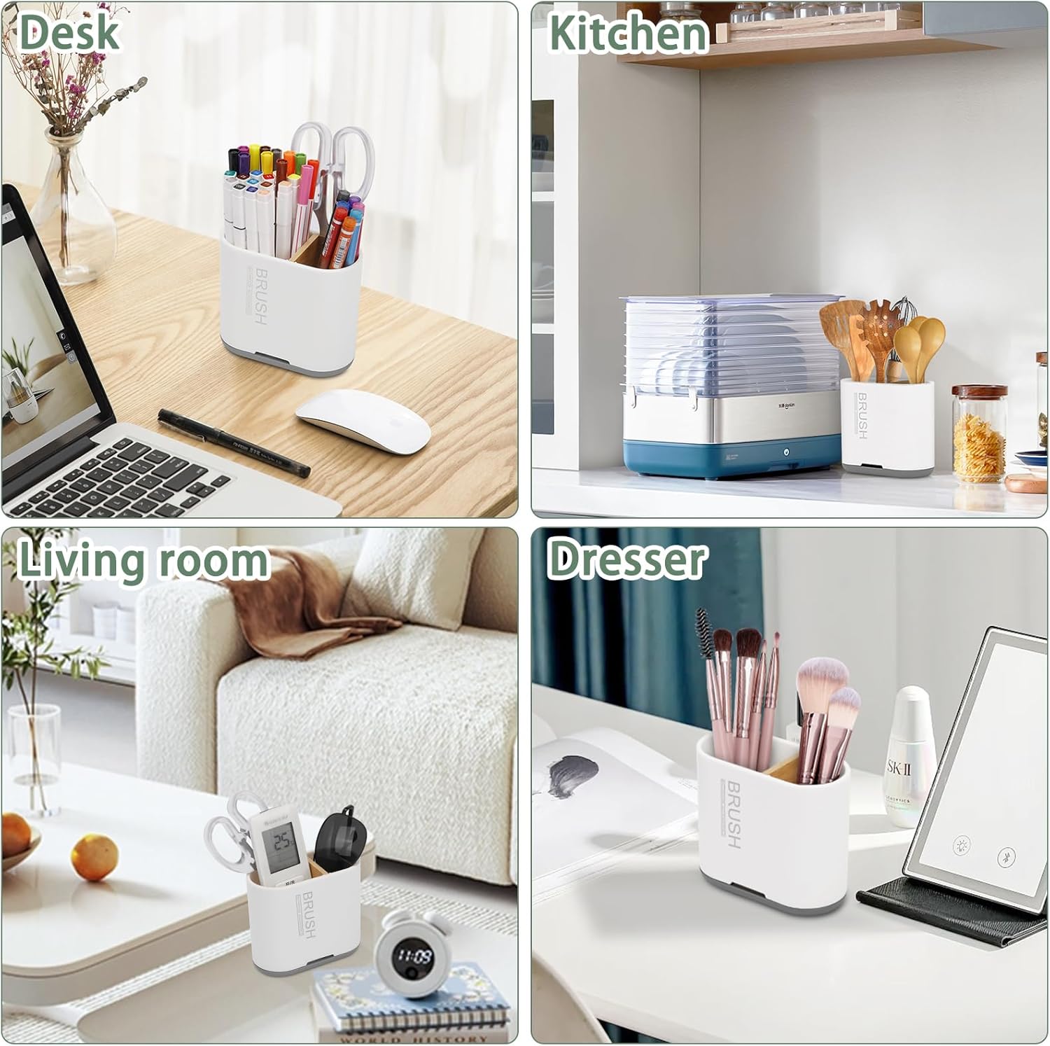 Toothbrush and Toothpaste Holder with Bamboo Divider for Bathroom Countertop Organizer, Detachable for Easy Clean, 2 Slots Electric Toothbrush Holders Storage Caddy Drainage for Family-White-Velvo Beauty