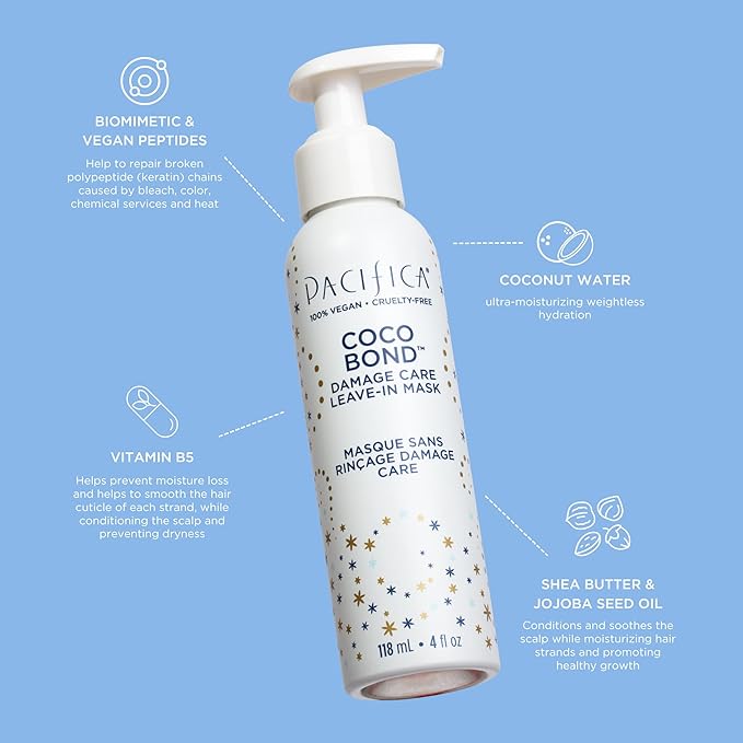 Pacifica Mini Coco Bond Damage Care Leave-In Mask – Bond Repair Hair Treatment for Damaged Hair, Concentrated Travel-Size Leave-In Conditioner Restores Strength & Shine, Vegan & Cruelty-Free, 1.4oz-Velvo Beauty
