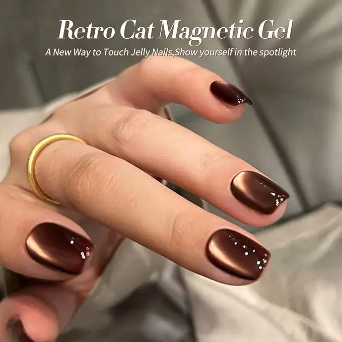 Born Pretty Cat Magnetic Eye Gel Nail Polish, Fall Winter Retro Cat Magnetic Gel, Pink Brown Blue Gray Green Magnetic Soak Off Nail Art Salon Manicure Home Gift 7ML 6PCS-Velvo Beauty