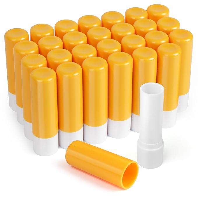 LotFancy Lip Balm Tubes Empty, 28Pcs 4.5ml Lip Balm Container Tubes with Yellow Caps, BPA Free & Leak Free, Refillable-Velvo Beauty
