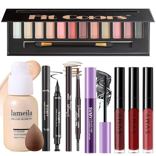 Makeup Present Set for Teen Girl, Travel Makeup Kit for women, Makeup Full Kit for Beginner & Professionals, Makeup Bundle Include 12 Color Matte Eyeshadow Palette, Natutal Foundation, Lip Gloss-Velvo Beauty