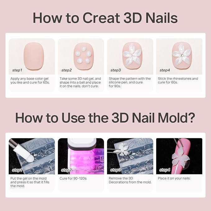 MIZHSE 2Pcs 3D Nail Gel Sculpting Gels, Clear and White Solid Builder Gel for Nails with Silicone Nail Molds Molding Gels 3D Art Non-Sticky Hand UV LED for Nails Salon Home DIY-Velvo Beauty