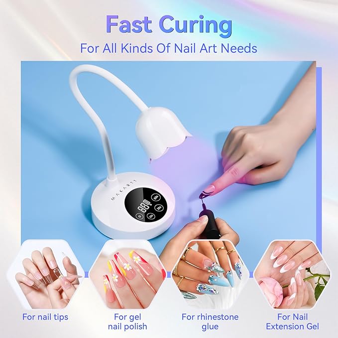 Makartt UV Nail Lamp: Mini UV Light for Gel Nails Polish Luminoza 30W Rechargeable LED Nail Light Nail Dryer with 4 Timers & Auto Sensor, Fast Curing Goosenecks Lamp for Home DIY Manicure-Velvo Beauty