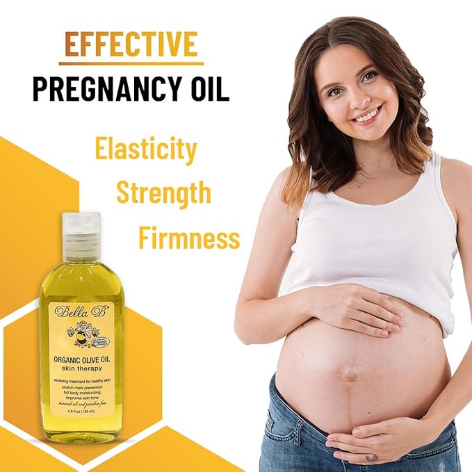 Bella B Organic Olive Oil 4.5 oz - Pregnancy Stretch Mark Prevention Oil - Made with Organic Olive Oil - Maintains Skin Elasticity to Reduce Scars and Stretch Marks - Use Daily for Healthy Skin-Velvo Beauty