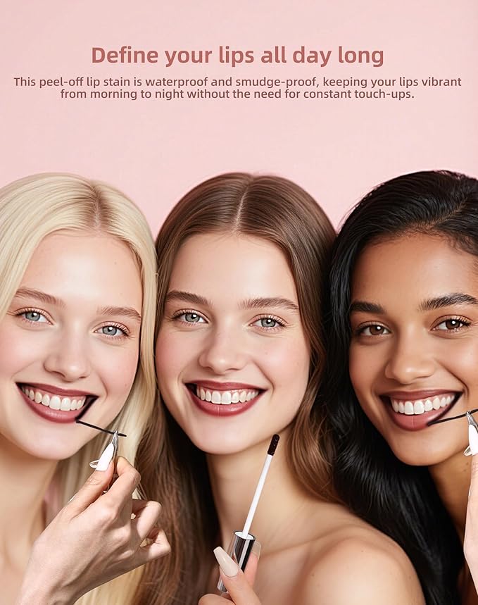 KIMUSE Peel Off Lip Stain, Long Lasting Lip Stain Peel Off with Tweezer, Waterproof Lip Liner Stain, Transfer-Proof, Highly Pigmented Color, Matte Finish-Velvo Beauty