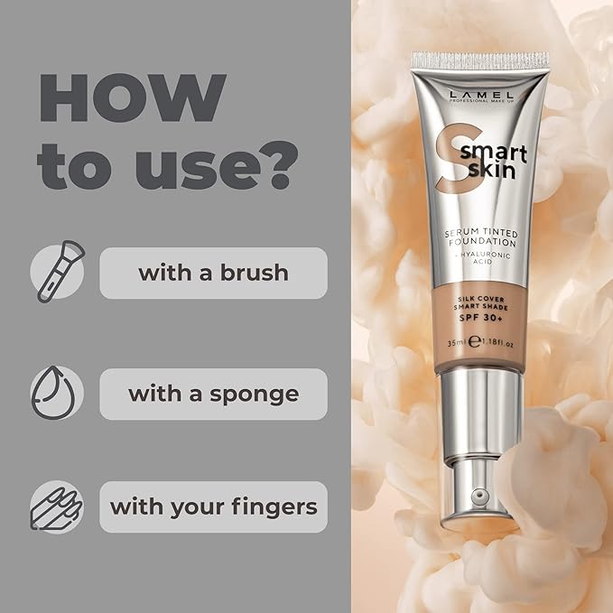 LAMEL Smartskin Serum Tinted Foundation - Hydrating & Nourishing - Hypoallergenic & Skin-Caring - Color Correcting - Anti-Aging Formula with Hyaluronic Acid - 401, 1.18 fl.oz-Velvo Beauty