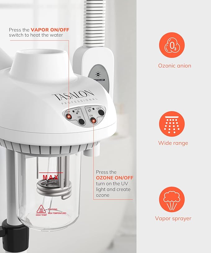 TASALON Professional 2 in 1 Facial Steamer With 5X Magnifying Foldable Arm, Ozone Mist Steamer for Face, Salon Spa Beauty Skin Care Equipment-Velvo Beauty