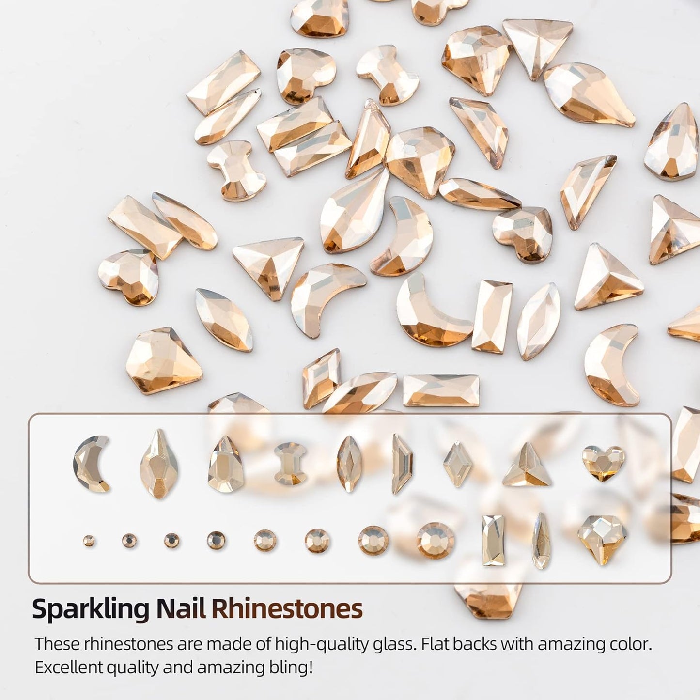 Nail Rhinestones Kit, Nail Art Decorations with Wax Pencil Flat AB Rhinestones Kit DIY Crafts Gemstones for Nail, Shoes, Clothes, Jewels (600 Champagne diamonds + 2500 flat rhinestones)-Velvo Beauty