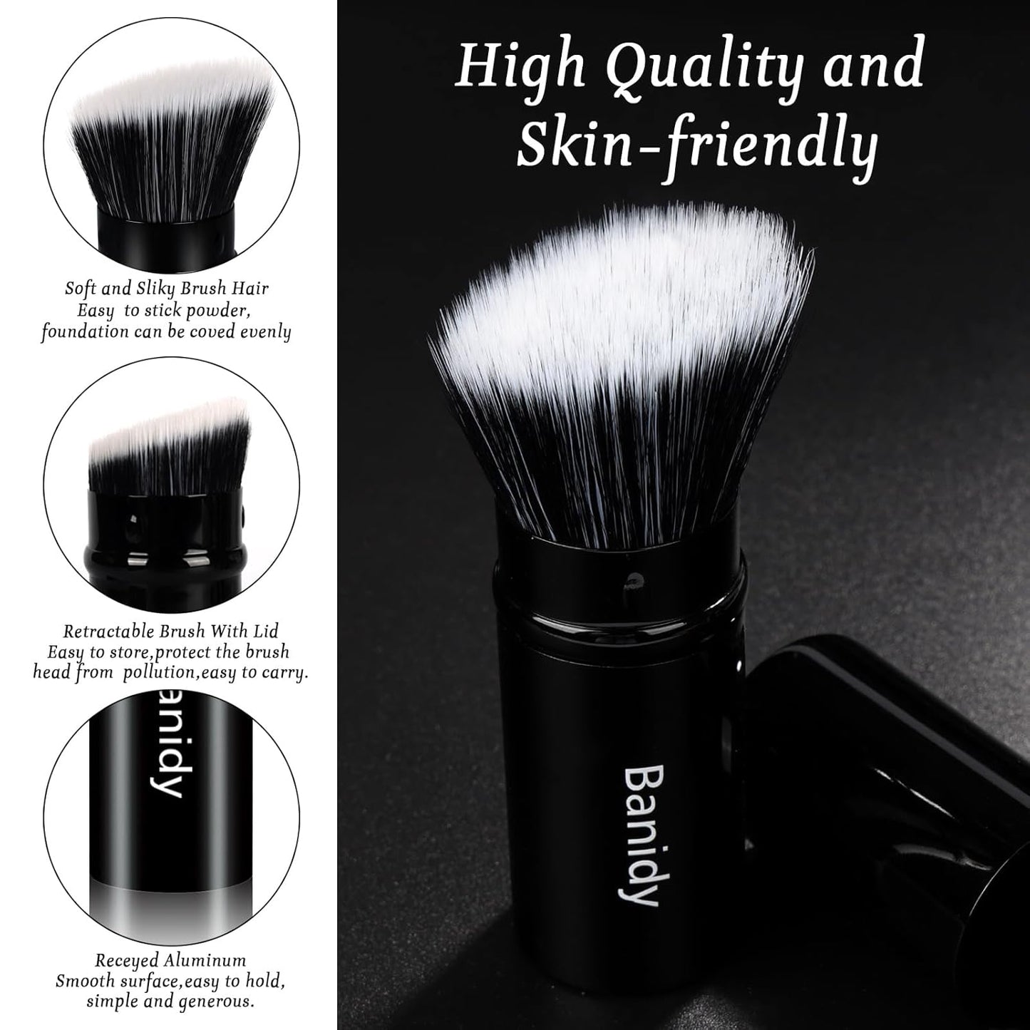 Makeup Brush, Banidy Retractable Kabuki Brush Foundation Brush for Powder Blush, Bronzer, Buffing, Liquid, Cream-Velvo Beauty