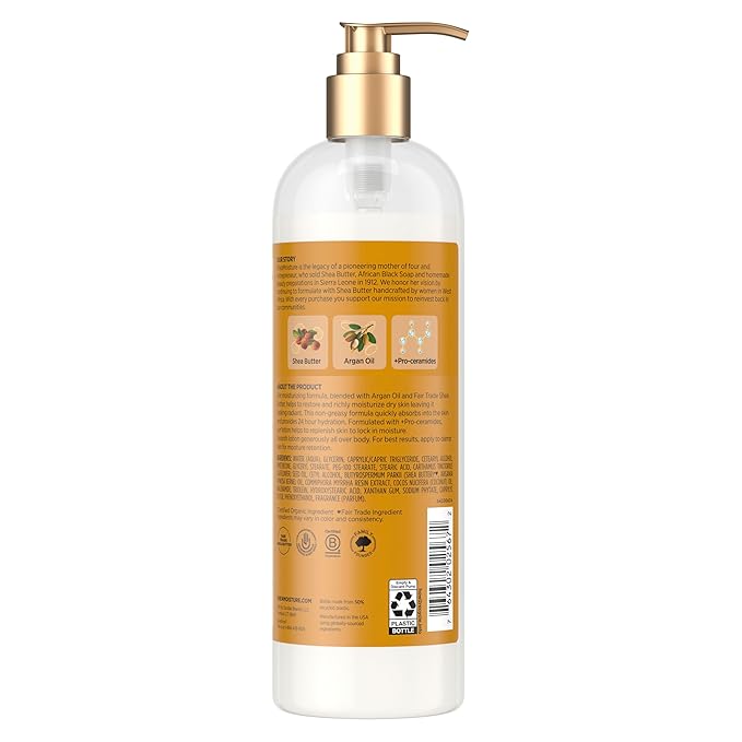 SheaMoisture Moisturizing Body Lotion with Raw Shea Butter, Argan Oil and Pro-Ceramides, Restoring Dry Skin, 24H Moisturizing 16 oz-Velvo Beauty