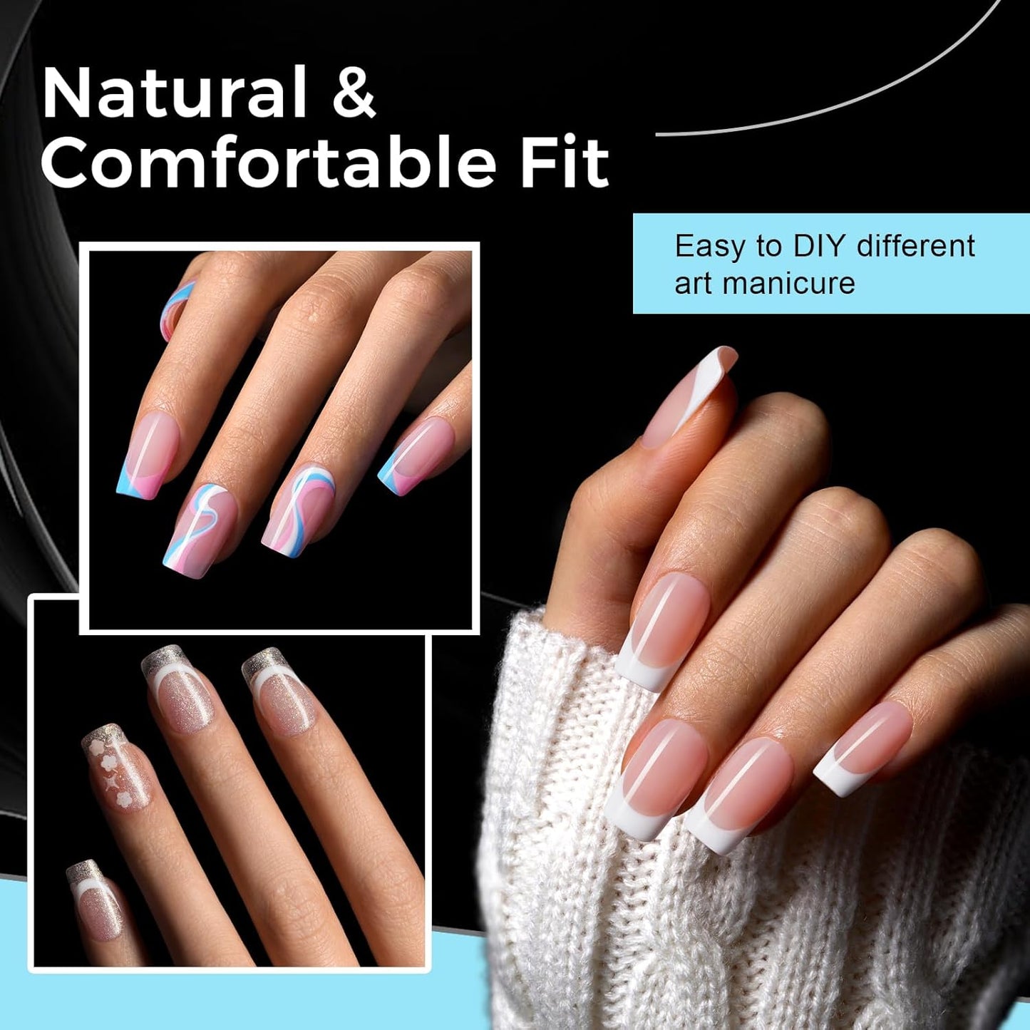 TOMICCA Short Square Nail Tips Acrylic Nails 240Pcs Acrylic Nail Kit Gel Nail Tips 12 Sizes Pre-shape Short Clear Fake Nails for Nail Extension Art Home DIY-Velvo Beauty