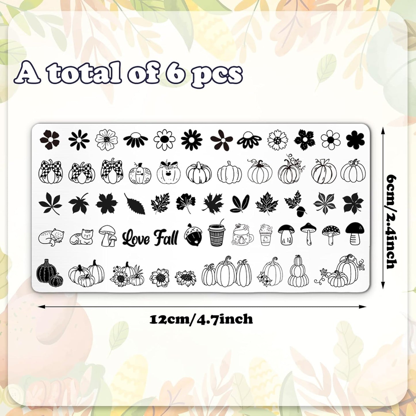 Whaline 6Pcs Fall Nail Plates Stamping Set Pumpkin Leaves Stamp Templates Nail Art Plates for Autumn Harvest Thanksgiving DIY Print Manicure Salon Design-Velvo Beauty