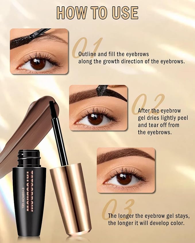 Eyebrow Gel Peel Off, 2Pcs Brown Tattoo Eyebrow Gel Easy Peel Off, Long Lasting Waterproof Eye Brow Tinting Dye, Tattoo Brow Stain Tint Kit for Natural Eye Makeup, Thanksgiving Gift for Women-01-Velvo Beauty