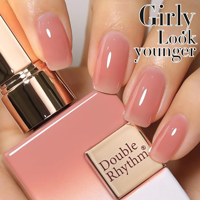 Double Rhythm Translucent Gel Polish Sheer Neutral Natural Light Milky Same Color Same Bottle 15ML Jelly Nail Polish Nail Art DIY at Home (Pink Clear-A1323)-Velvo Beauty
