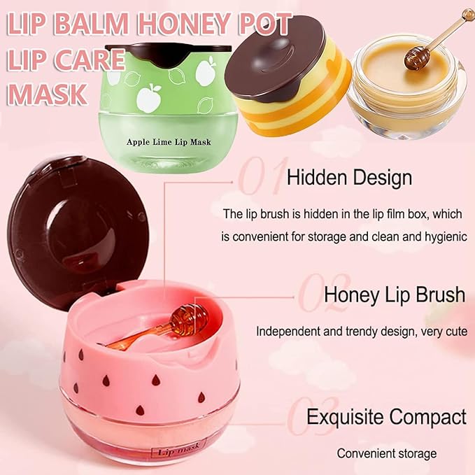1PCS Lip Balm Honey Pot,Honey/Apple Lime Lip Mask Overnight Moisturizing Lip Balm,Hydrating Prevention Dry & Cracked Lip Exfoliator Lip Wrinkle Care Sleeping Lip Mask (Apple Lime)-Velvo Beauty