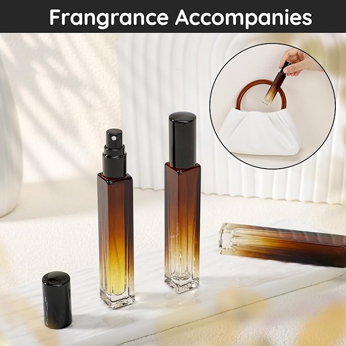 Segbeauty Empty Atomizer, 2pcs 10ML Travel Size Refill Bottle with Funnel and Dropper, Portable Glass Spray Bottle Cologne Dispenser Toiletries Sample Bottles Perfume Making Kit Amber-Velvo Beauty