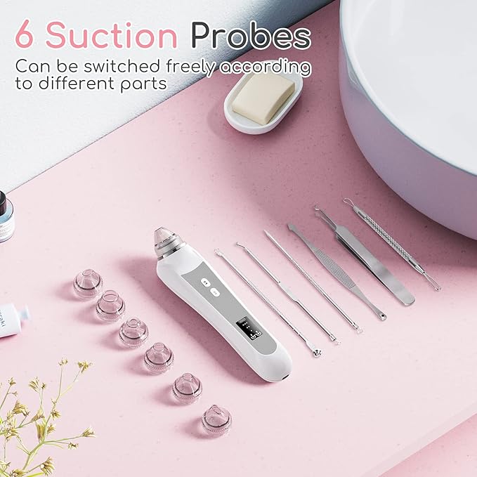 Blackhead Remover Vacuum, Black Head Remover for Face with Camera, Pore Vacuum for Men and Women, USB Interface Type Blackhead Remover Tools, 6 Suction Heads & 3 Adjustment Modes (Grey)-Velvo Beauty