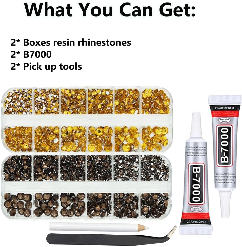 Gold and Brown Rhinestones with Glue(S8-S30) for Bedazzling, 2mm-6mm Non-Hotfix Flatback Nail Gems Beads with B7000, Resin Nail GemsStones Diamond Kit for Bedazzle Crafting, Nails DIY Art Decoration-Velvo Beauty
