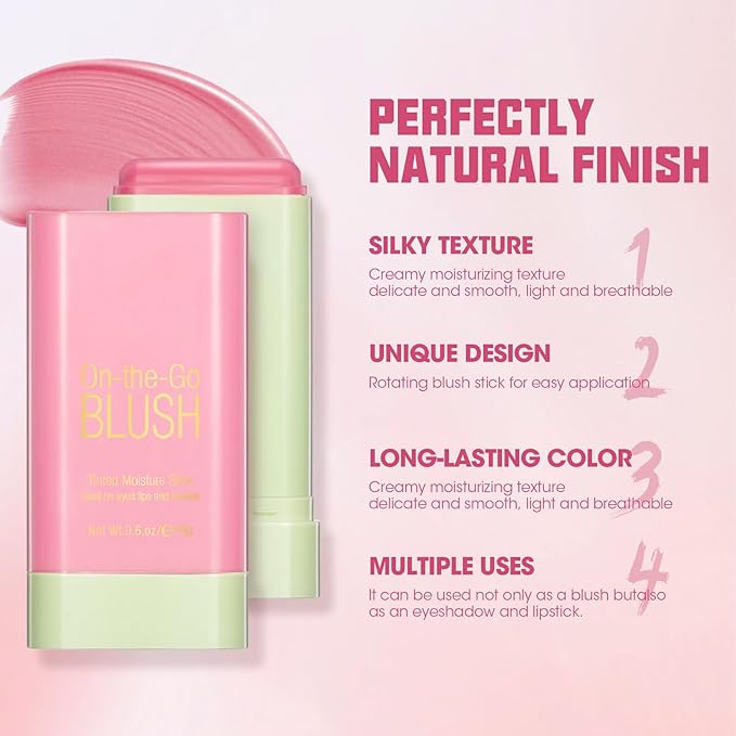 Buqikma Blush Stick Hydrated Solid 2PCS Blush Stick for Cheeks - Soft Cream Blush Stick Natural Matte Makeup Blush Stick Cream Blush Moisturizer Stick for Face,Lips and Eyes (Shy Pink+Orange)-Velvo Beauty