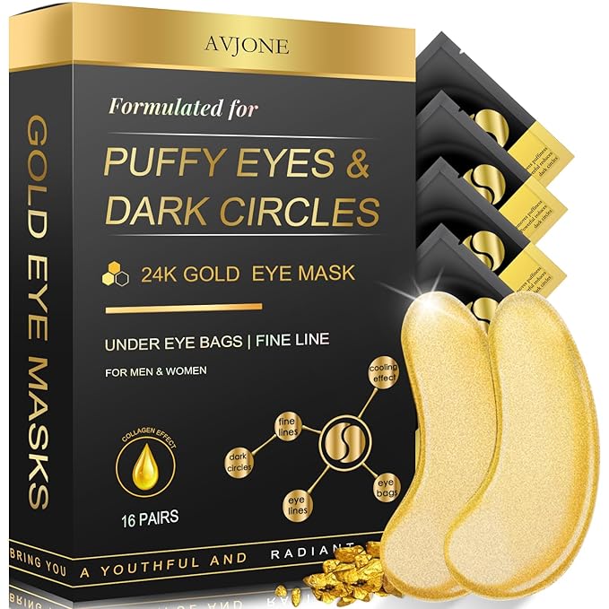 AVJONE 24K Gold Eye Mask - Puffy Eyes and Dark Circles Treatments – Relieve Pressure and Reduce Wrinkles, Revitalize and Refresh Your Skin -16 Pairs-Velvo Beauty