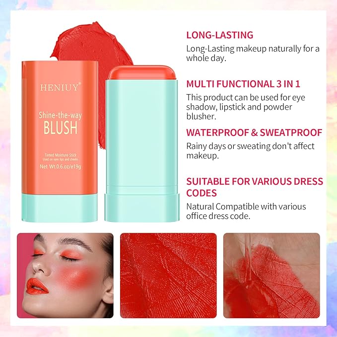 Orange Blush, Multi-Use Blush Stick, Cream Blush for Cheeks, Long Lasting and Waterproof, Natural-Looking Stick Blush for All Skin, Makeup Blush, Coral Orange-Velvo Beauty