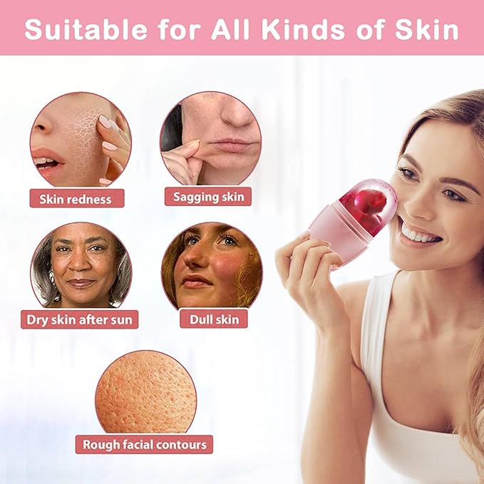 XHJRI Ice Face Roller Massager,Ice Cube Roller for Face, Eyes and Neck Naturally Conditioning and Skin Care,De-Puff Eye Bags,Reduce Migraine Pain,Reusable Massage Silicone Ice Mold (New Pink White)-Velvo Beauty