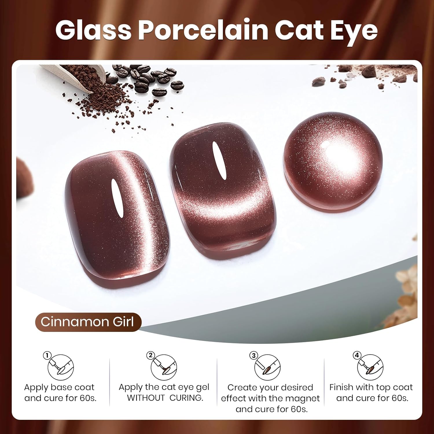 Beetles Brown Cat Eye Gel Nail Polish - Cinnamon Girl Cat Eye Gel Polish, 15ML Glitter Brown Magnetic Fall Gel Polish Jelly Sheer Translucent Effect Soak Off UV French Nail Art Manicure Gift for Women-Velvo Beauty