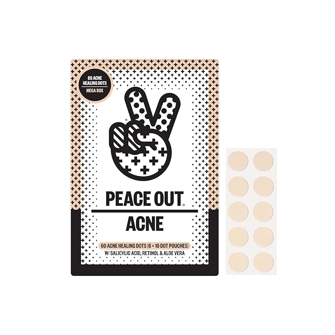 PEACE OUT Acne Healing Dots Helps Clear Blemishes Overnight, Fast Acting Hydrocolloid Pimple Patches for Breakouts with Salicylic Acid, Retinol and Aloe Vera, Award Winning Skincare Solution 60 Count-Velvo Beauty