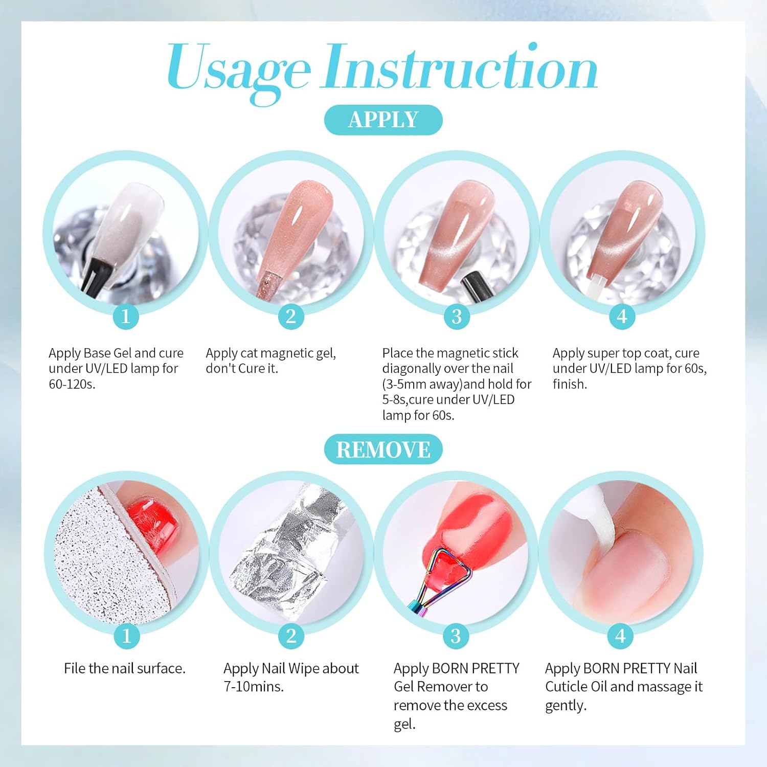 BORN PRETTY Blue Cat Magnetic Eye Gel Nail Polish, Rainbow Holographic Moonlight Glass Magnetic Gel Nail Polish 15ML-Velvo Beauty