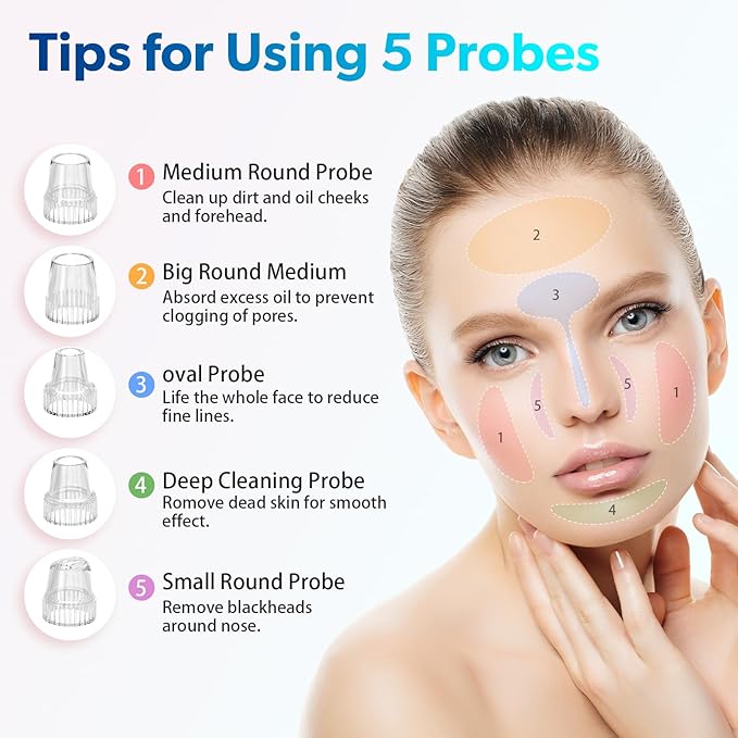 Blackhead Remover Pore Vacuum Upgraded Facial Pore Cleaner Electric Comedone Whitehead Extractor Tool-5 Suction Power,5 Probes,USB Rechargeable-Velvo Beauty