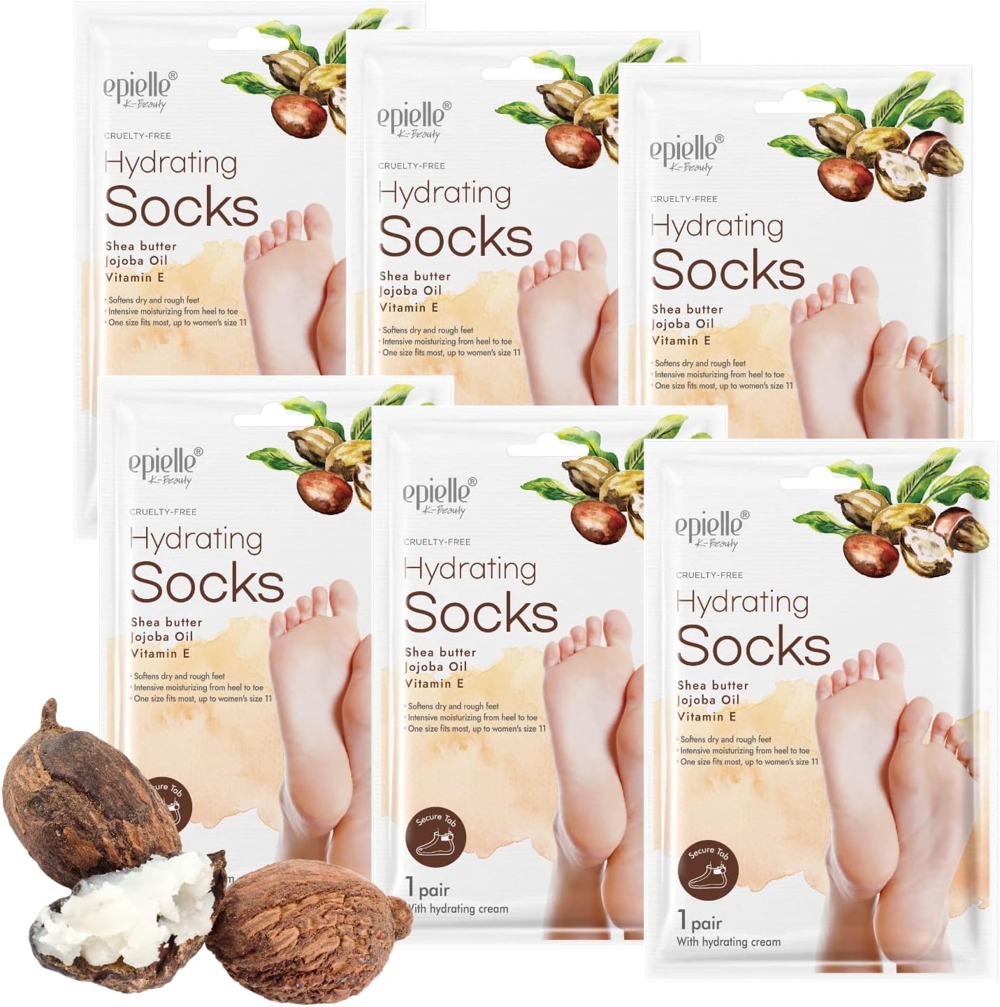 Epielle Hydrating Foot Masks 6 Pairs, Deep Moisturizing Socks for Dry Feet & Cracked Heels, Relieve and Soften with Shea Butter & Jojoba Oil, Korean Skin Care, Spa Set, Self Care Gifts for Women-Velvo Beauty