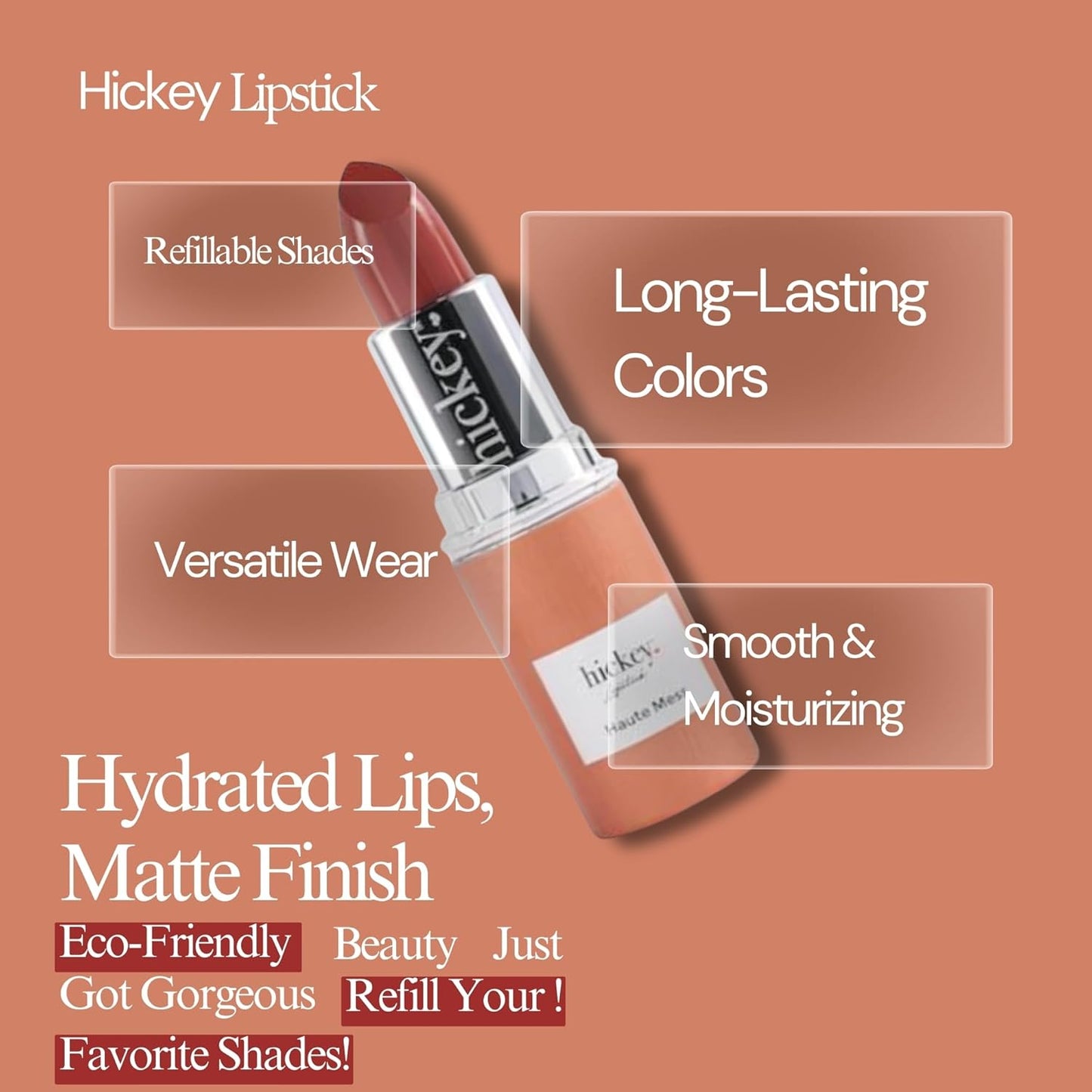 Hickey Lipstick Organic Haute Mess Terracotta Lipstick Shade Refill - Long Lasting Lipstick for Women, Hydrating & Moisturizing Shade, Lip Color for Women, Gluten-Free & Vegan with Highly Pigmented-Velvo Beauty
