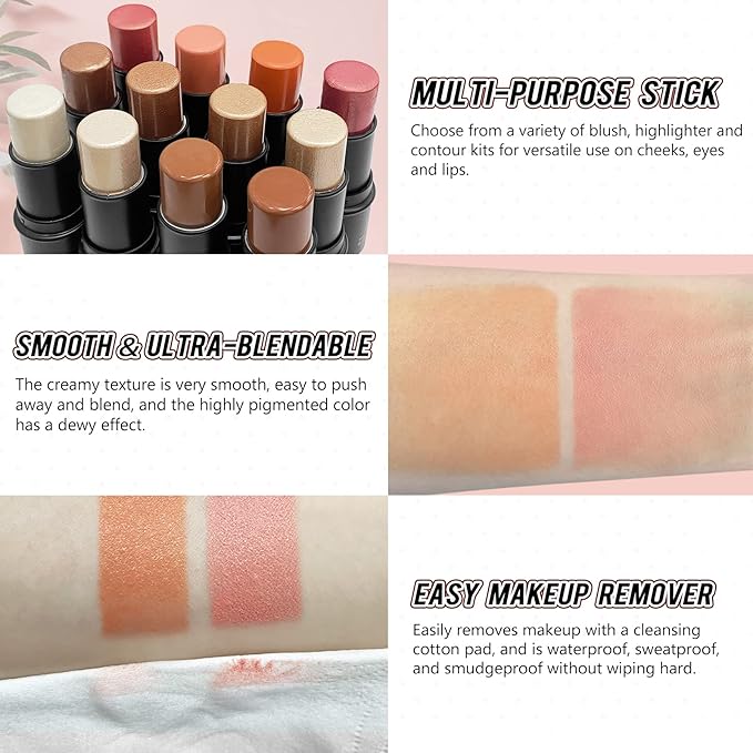 2 Pcs Cream Blush Stick Makeup Kit, Natural Shimmer & Matte Stick Blush Wand for Cheeks, Lightweight Blendable Silky Cream Blush Makeup -Matte Blush (#02 Soft Pink #03 Coral Orange)-Velvo Beauty