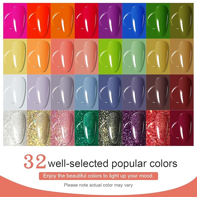 JODSONE Gel Nail Polish Kit with U V Light 32 Colors with Base Coat Matte Glitter Top Coat Gel Nail Set Manicure Salon Tools-Velvo Beauty
