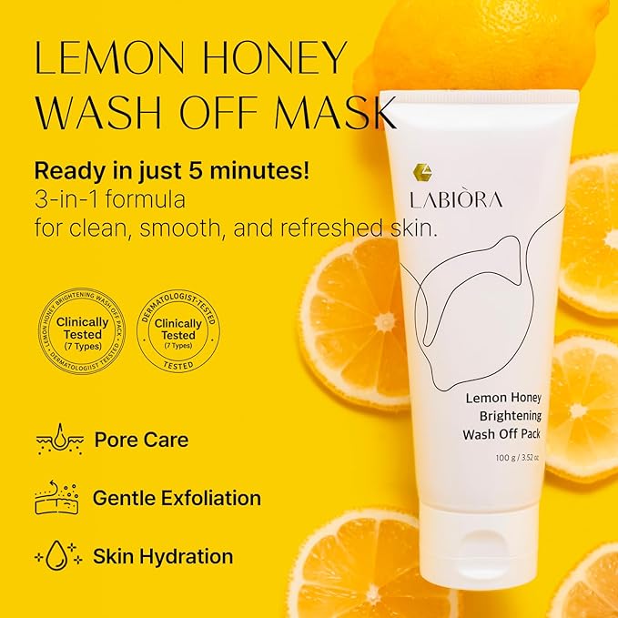 Lemon Honey Face Mask Wash-Off Pack & Scrub — 5-Minute, Exfoliating, Hydrating, Gentle for Sensitive Skin, with Manuka Honey & Lemon Extract, 3.52 oz (100 g)-Velvo Beauty