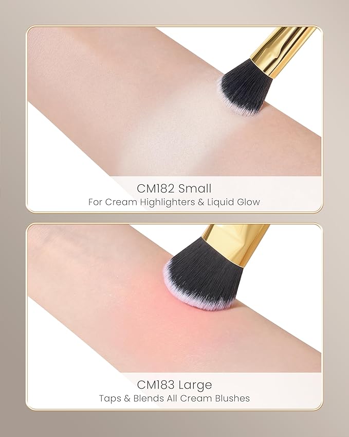 Desert Oak Series Angled Dome Cream Blush Brush - Medium Nylon Bristles for Flawless Cream/Liquid Blush Application, Seamless Stippling & Blending, Bubinga Handle & Brass Ferrule (CM 183)-Velvo Beauty