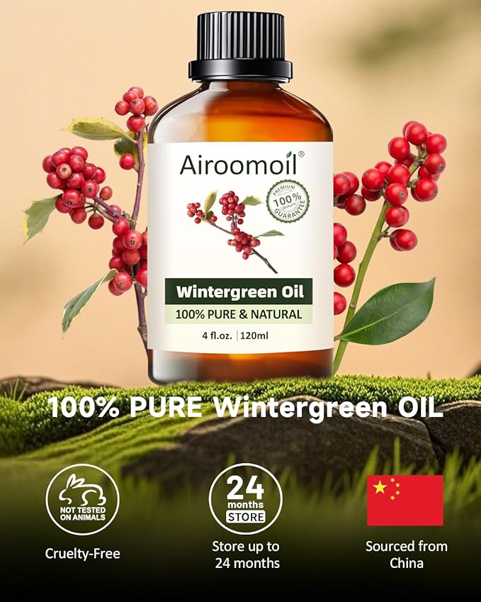 Pure Wintergreen Essential Oil, 100% Pure Natural Wintergreen Essential Oil, Premium Grade Essential Oils for Diffusers for Home, Skin, Care Massage, Soap Make, Aromatherapy, 4 Fl Oz | 120ml-Velvo Beauty