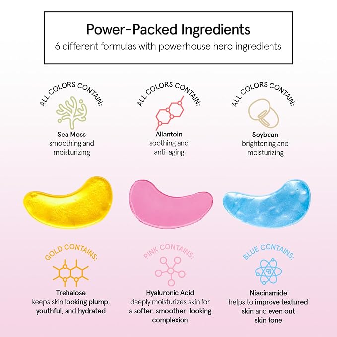 grace & stella Under Eye Mask Variety Pack - 18 Pairs of Under Eye Patches for Dark Circles - With 6 Colors (3 Pairs/Color) - Gel Masks Puffy Eyes for Women - Vegan Cruelty Free Bridesmaid Gifts-Velvo Beauty