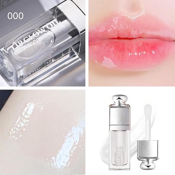 Hydrating Lip Glow Oil-Lip care oil- Lip Oil Tinted for Lip Care and Dry Lips-Prevents Dry Cracked-Non-sticky Big Brush Head-Lip Plumping -Lip Oil gloss tinted-000#CLEAR-Velvo Beauty