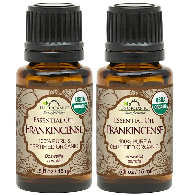 US Organic 100% Pure Frankincense Essential Oil, USDA Certified Organic, Steam Distilled, Boswellia serrata, Origin India, Use Topically or in Diffuser (15 ml, Value 2Pack)-Velvo Beauty