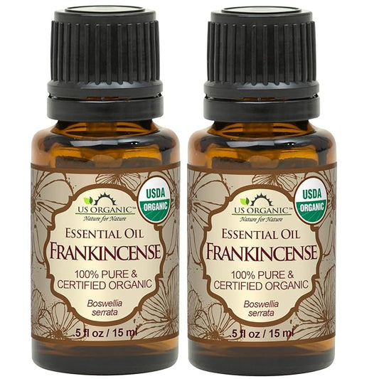 US Organic 100% Pure Frankincense Essential Oil, USDA Certified Organic, Steam Distilled, Boswellia serrata, Origin India, Use Topically or in Diffuser (15 ml, Value 2Pack)-Velvo Beauty
