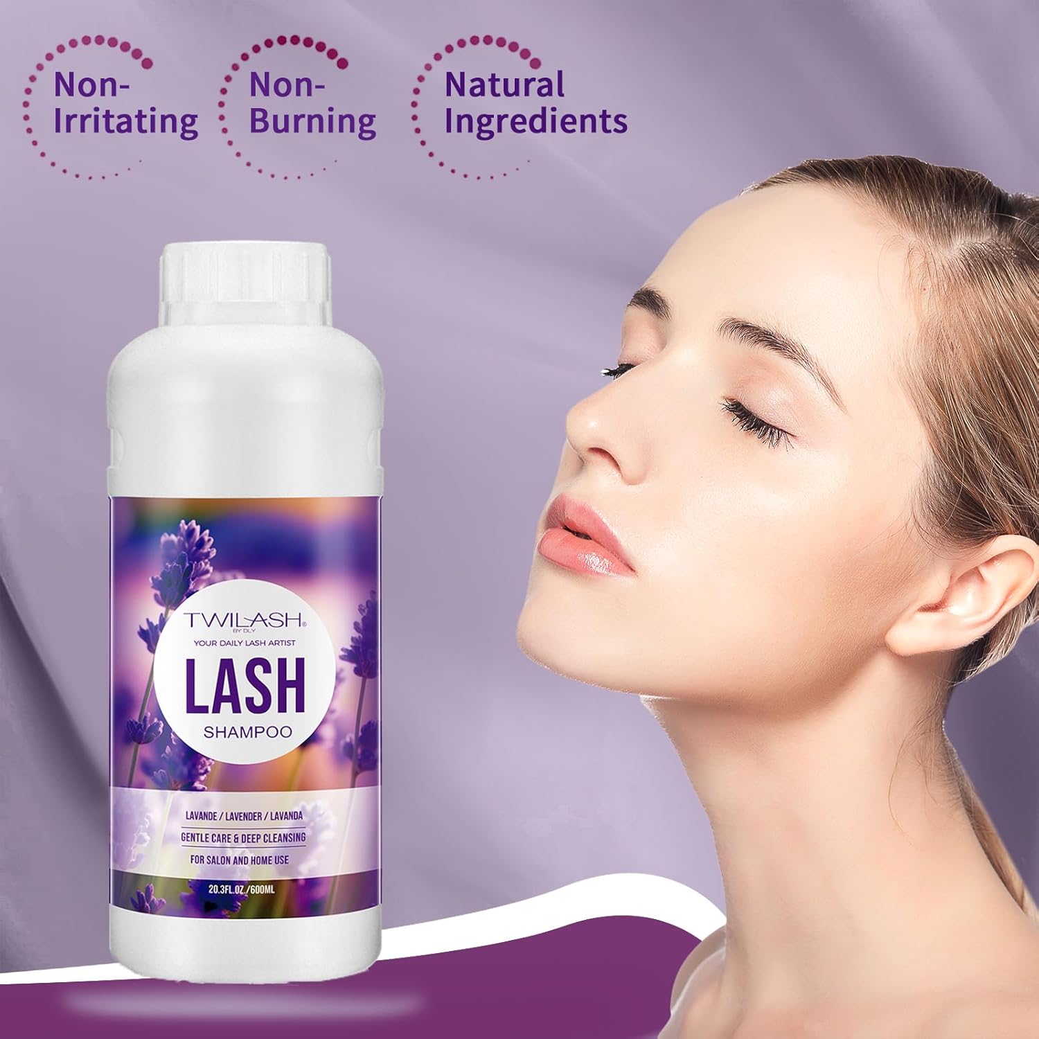 Lash Shampoo Bulk, Eyelash Cleanser for Extensions 1 Liters, Safe Makeup Remover, Non-irritating or Burning Formula Eyelid Foaming Cleanser for Professional Salon and Home Use (Lavender-1L)-Velvo Beauty