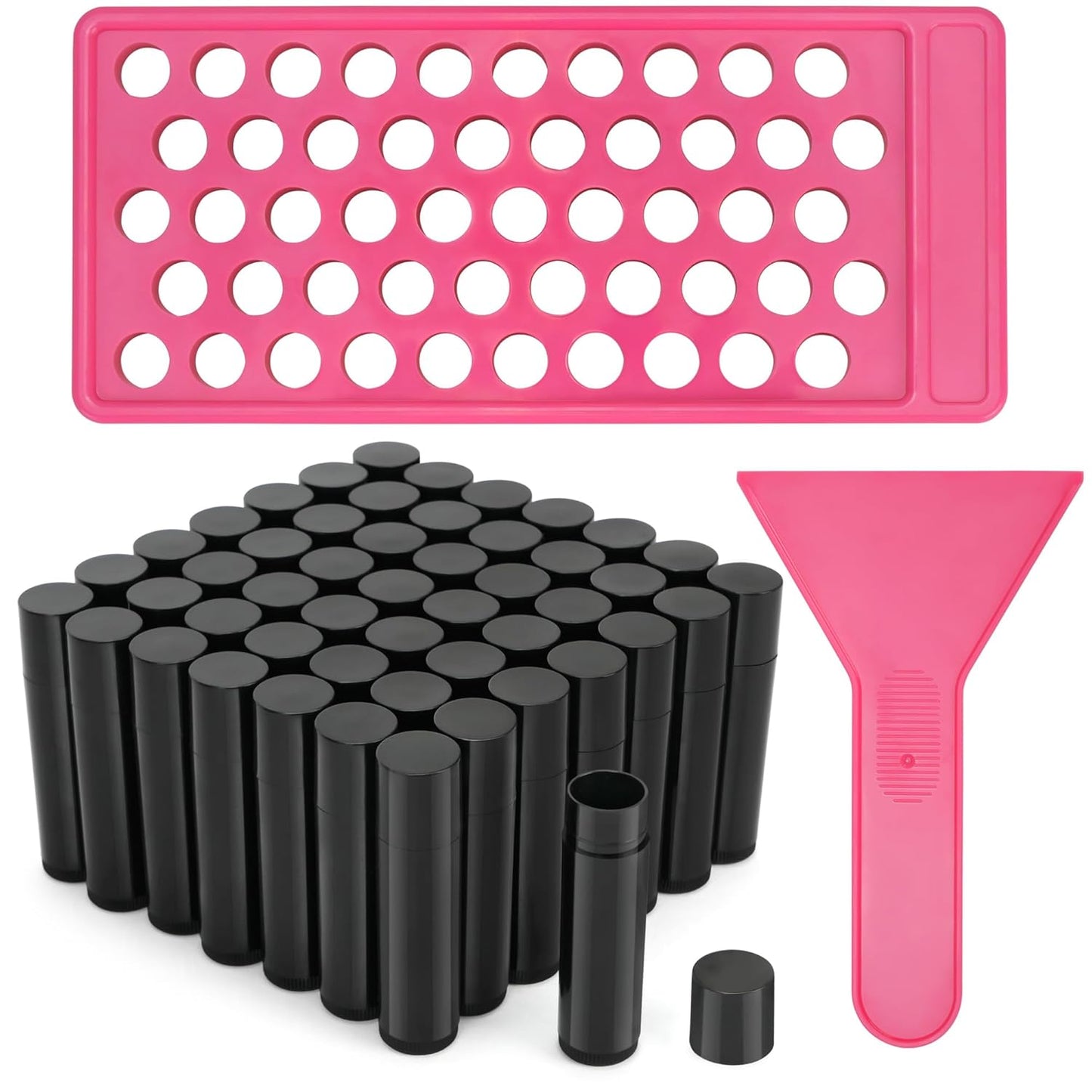 LotFancy Lip Balm Tubes with Filling Tray and Spatula, 50Pcs 4.5ml Black Lip Balm Containers, BPA Free & Leak Free, Handmade Set-Velvo Beauty