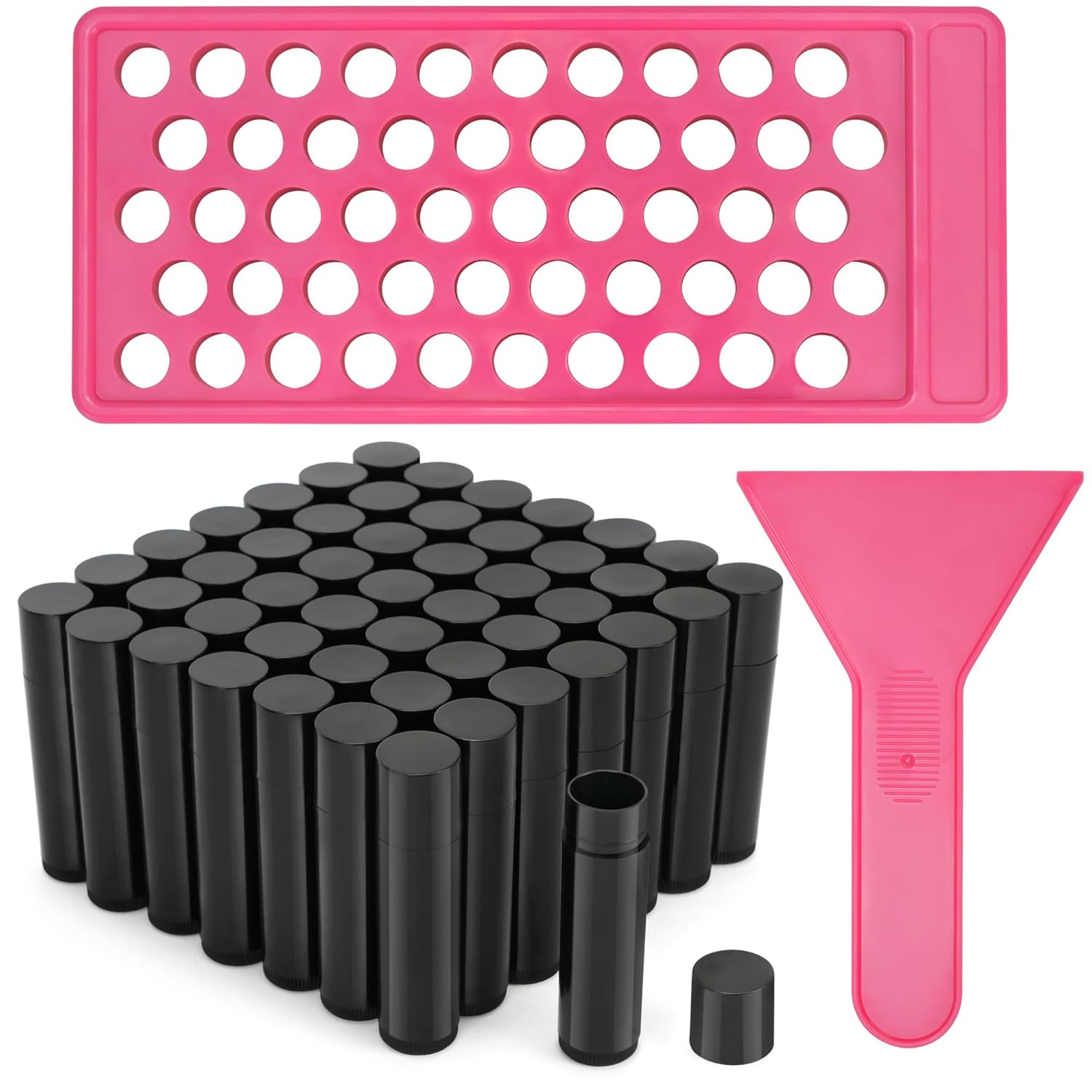 LotFancy Lip Balm Tubes with Filling Tray and Spatula, 50Pcs 4.5ml Black Lip Balm Containers, BPA Free & Leak Free, Handmade Set-Velvo Beauty