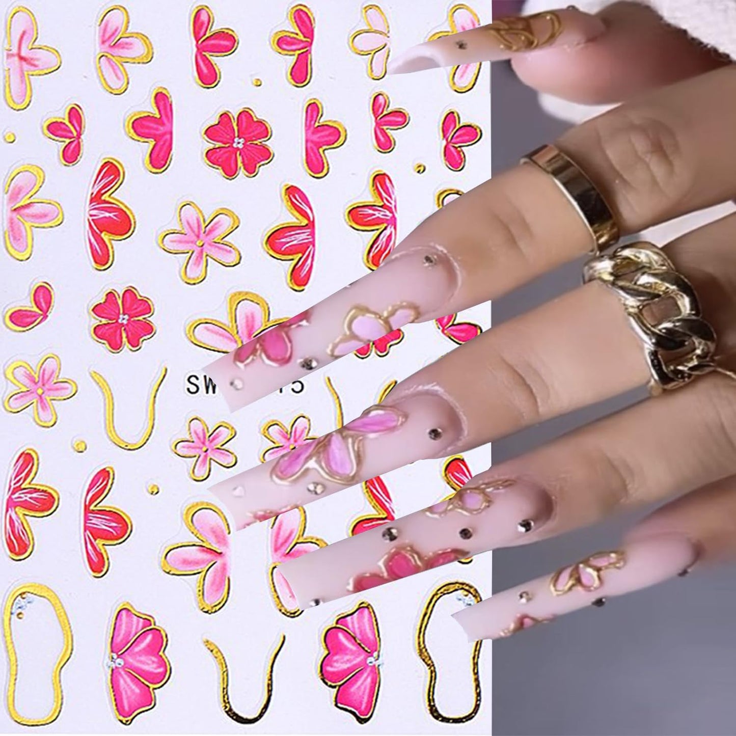 6 Sheets Flower Nail Art Stickers 3D Self-Adhesive Hot Stamping Blossom Nails Sticker Spring Nail Art Decals Holographic Floral Nails Decal Decoration for Women Flowers Manicure DIY Nail Supplies-Velvo Beauty