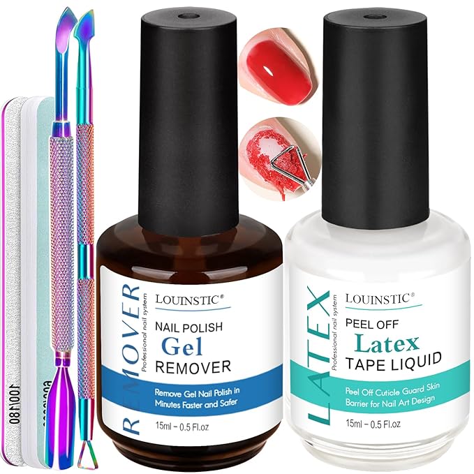 Gel Nail Polish Remover, Gel Remover Kit with Liquid Latex for Nails, No Need to Wrap or Soak, Removes Nail Polish in 2-5 Minutes, Acetone Free, Not Damage to Nails, with Manicure Tools-Velvo Beauty