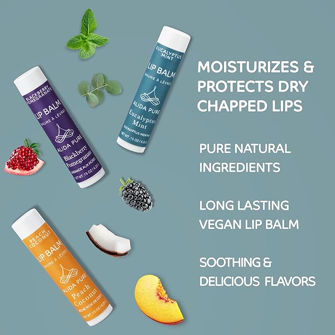 Fruit Mint Lip Balm Collection, Vegan Lip Balm Set, Bees Wax Free, Coconut Oil Free, Avocado Oil, Organic Jojoba Oil, Vitamin E, Natural Moisturizer For Dry Cracked Lips, 3 Tube Set-Velvo Beauty