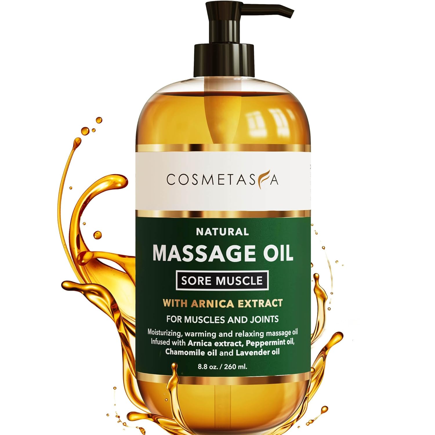 Cosmetasa Sore Muscle Massage Oil - 8.8 oz, Soothes Muscle and Joint with Arnica Extract, Peppermint, Chamomile, and Lavender Oil (8.8 oz, Sore Muscle)-Velvo Beauty