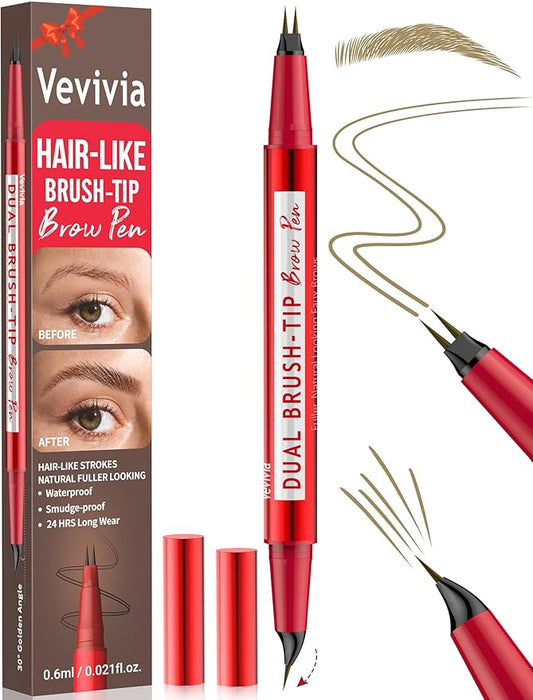 Vevivia Eyebrow Pencils for Women - Eyebrow Pen with Dual-Brush-Tip & Curved Tip for Natural Fuller-Looking Brows, Precise Hair-Like Strokes for All Brow Types, Last All-Day Brow Makeup, Light Brown-Velvo Beauty