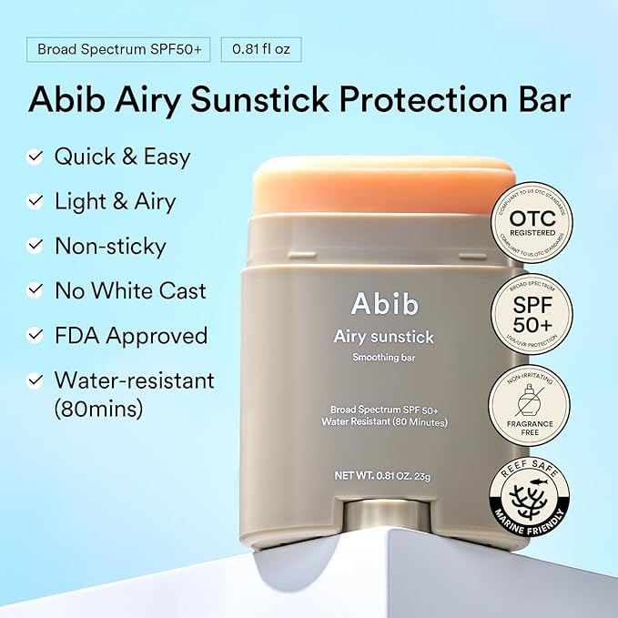 Abib Airy & Quick Sunstick DUO Broad Spectrum SPF50+ 1.58 oz / 45g (Semi-matte & Glowing) | Korean Suncreen Stick Suncare Sunblock, No Whitecast, Protector Solar Barra, Water resistant-Velvo Beauty